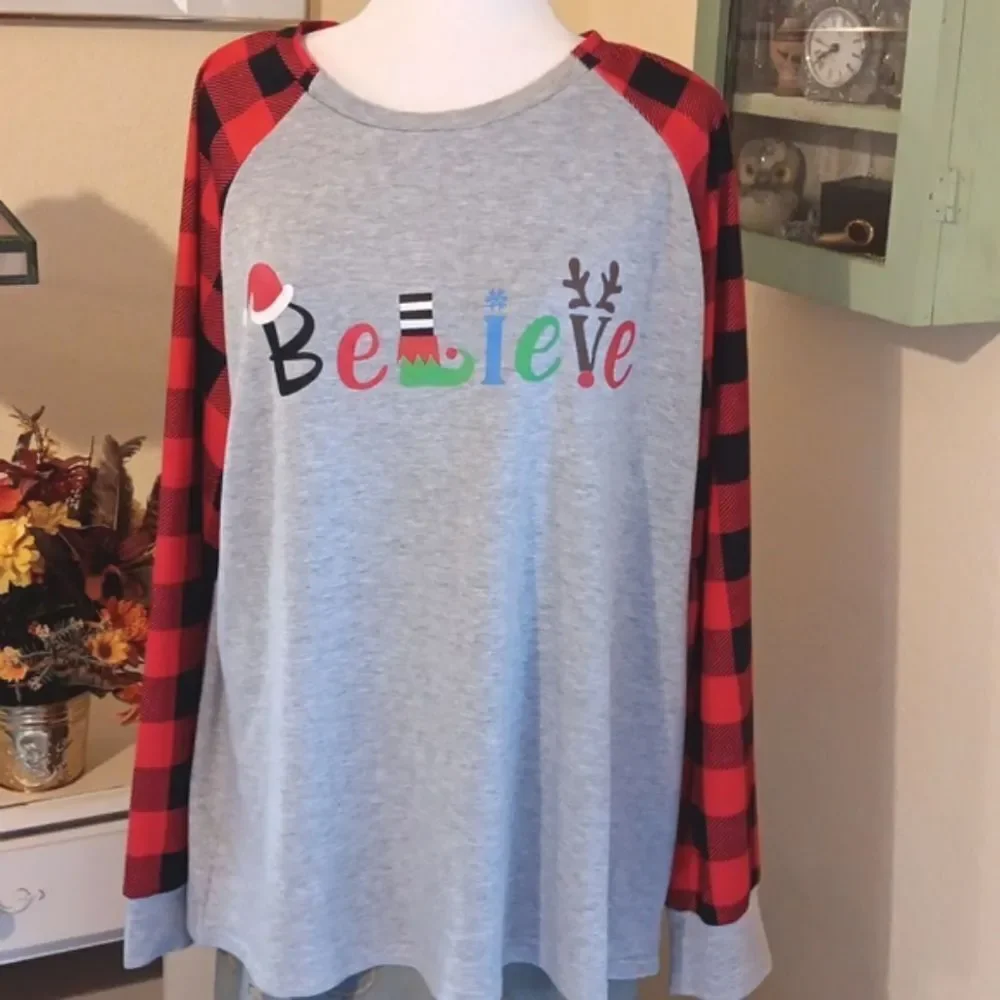 KIDDAD Merry and Bright Women's Christmas T- Shirt . Holiday, Baseball , Plaid